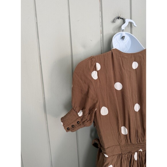 Anthropologie Maeve Dress 00 Bernice Cocoa Brown Polka Dot S/S Faux Wrap Midi - Picture 4 of 9